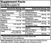 Yuzen Energy Powder – Yuzu Flavor – supplement facts label
