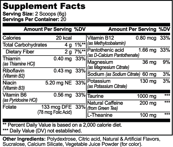 Citralab Energy Powder – Yuzu Flavor – supplement facts label