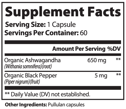 Calmlift Ashwagandha – supplement facts label