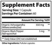 Ashvaroot Ashwagandha – supplement facts label