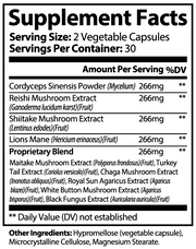 Tenfold Mushroom Complex 10 X – supplement facts label
