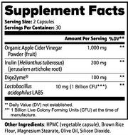 Nosip Apple Cider Vinegar Capsules – supplement facts label