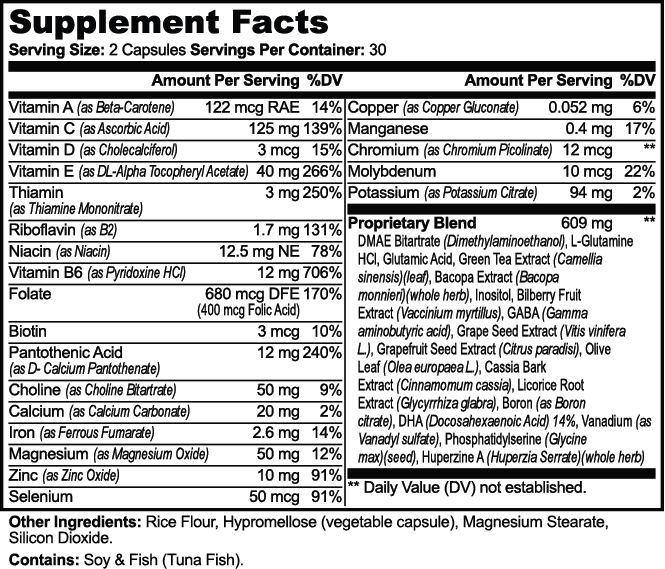 Brainswap Brain & Focus Formula – supplement facts label