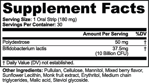 Carryflora Probiotic + Metabolism Strips – supplement facts label