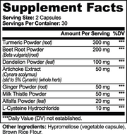 Hepara Liver Support – supplement facts label