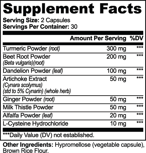 Afterhours Liver Support – supplement facts label
