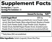 Produceplus Fruits and Veggies – supplement facts label