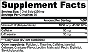 Stripcharge Energy Strips – supplement facts label