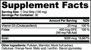 Rootstrip Hair, Skin and Nails Strips – supplement facts label