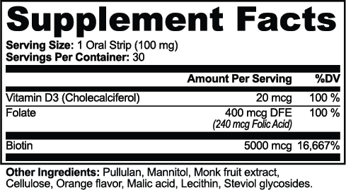 Beautycarry Hair, Skin and Nails Strips – supplement facts label