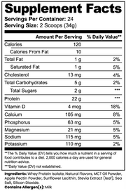Leanhold Advanced 100% Whey Protein Isolate – Vanilla – supplement facts label