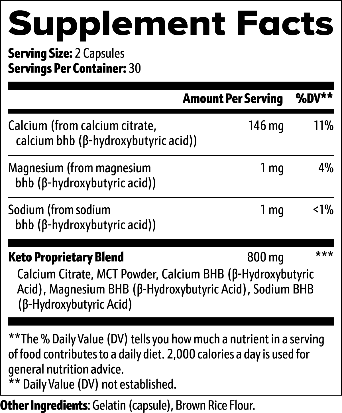Burnbridge Keto BHB – supplement facts label
