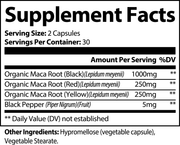 Ironroot Maca Plus – supplement facts label