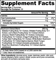 Longspore Mushroom Extract Complex – supplement facts label