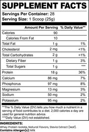 Holdfast Pure3 100% Whey Protein Isolate – Chocolate – supplement facts label