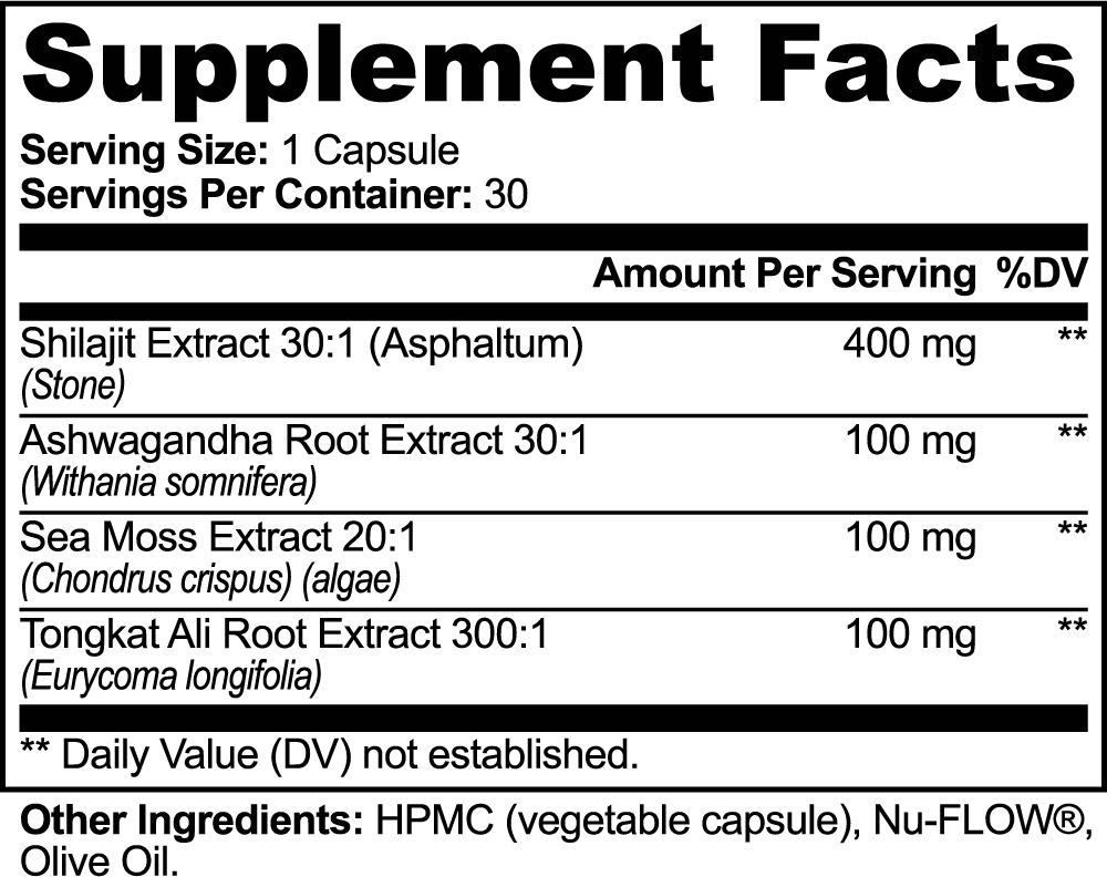 Altitudra Shilajit Adaptogen Complex – supplement facts label