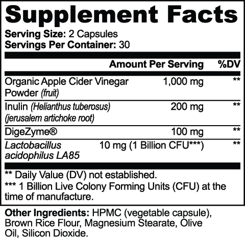 Bellyease Gut Health – supplement facts label