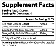 Memorix Ginkgo Biloba + Ginseng – supplement facts label