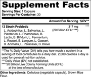 Bellybalance Probiotic 20 Billion – supplement facts label