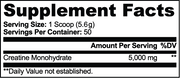 Plateload Creatine Monohydrate – supplement facts label