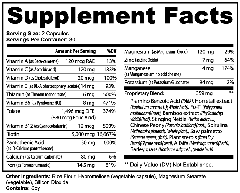 Biotix Hair, Skin and Nails Essentials – supplement facts label