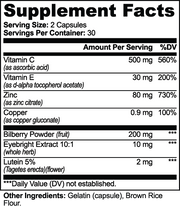 Luteix Vision Support – supplement facts label