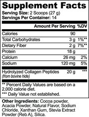 Cocoform Grass-Fed Collagen Peptides Powder – Chocolate – supplement facts label