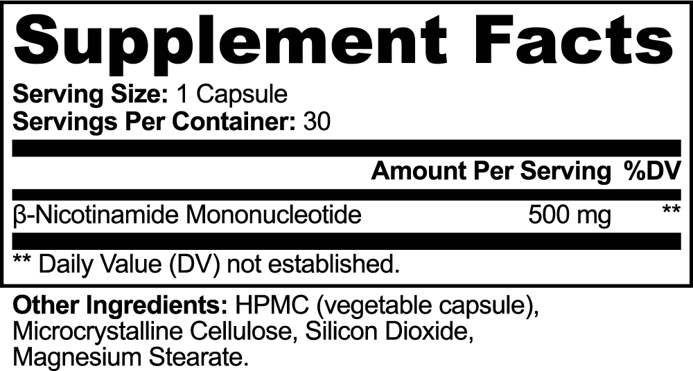Centenar NMN – supplement facts label