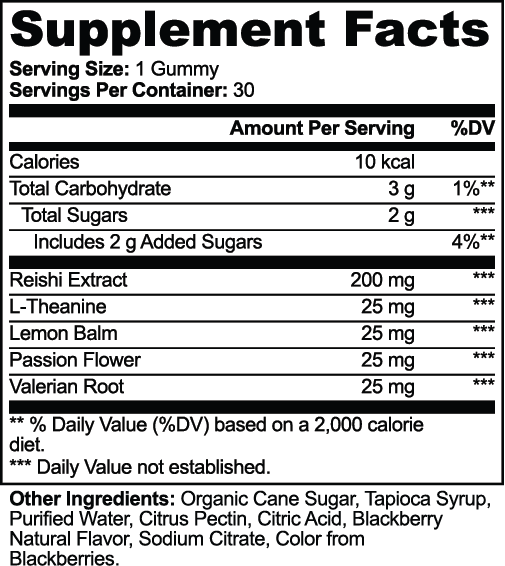 Chillgum Reishi Relax Gummies – supplement facts label