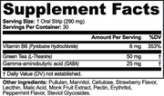 Tabbreak Cognitive Relax Strips – supplement facts label
