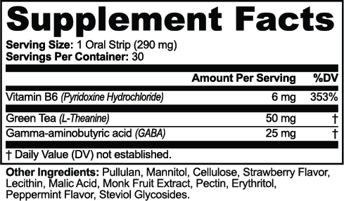 Calmcarry Cognitive Relax Strips – supplement facts label