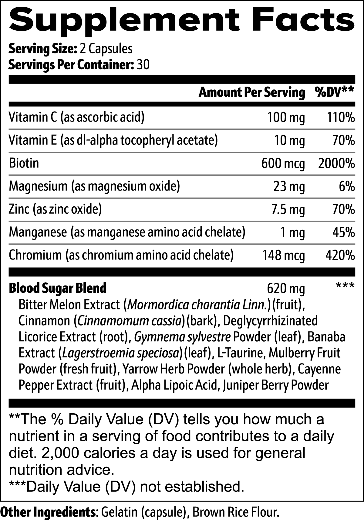 Afterplate Normal Blood Sugar Support – supplement facts label