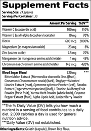 Balancedays Normal Blood Sugar Support – supplement facts label