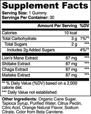 Steadygum Adaptogen Vitality Gummies – supplement facts label