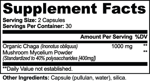 Birchblack Chaga Mushroom – supplement facts label