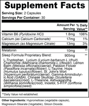 Nightcalm Sleep Support – supplement facts label