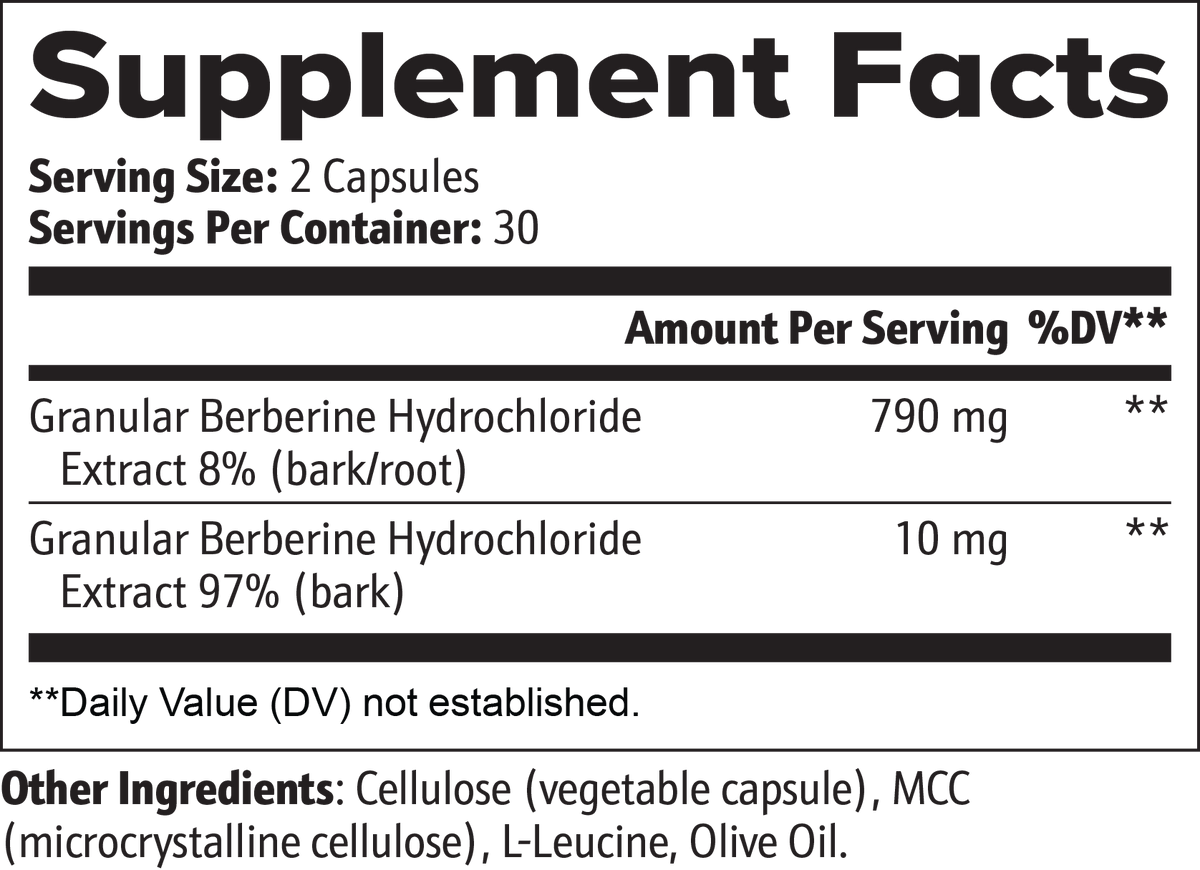 Beltnotch Berberine – supplement facts label